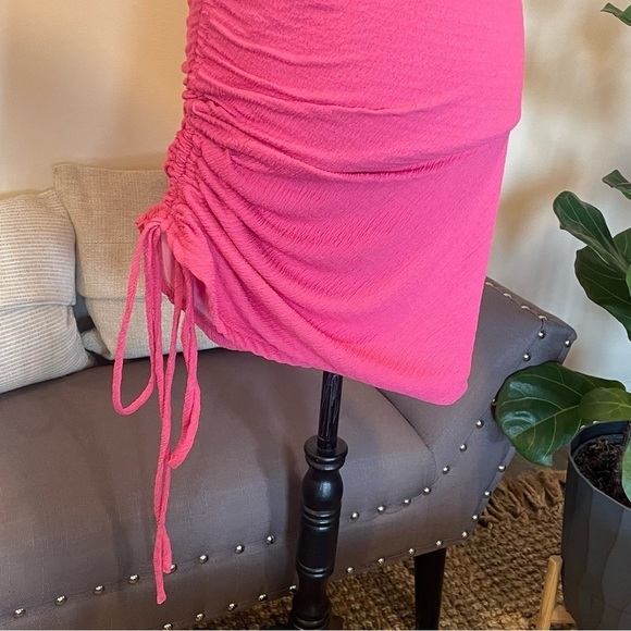 Lulu's Break the Rules Pink Ruched Asymmetrical Midi Dress Sleeveless Sz S - Picture 3 of 10